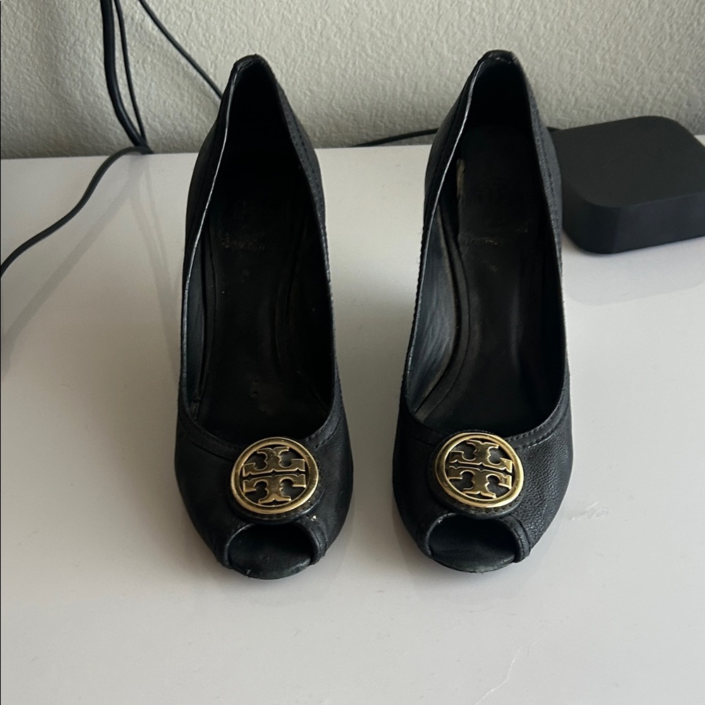 Tory Burch Black Espadrilles with Gold Emblem